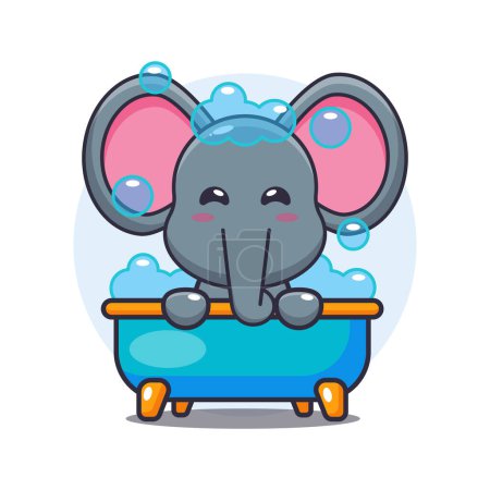 Téléchargez les illustrations : Éléphant mignon prenant bain moussant dans la baignoire illustration vectorielle de dessin animé. - en licence libre de droit