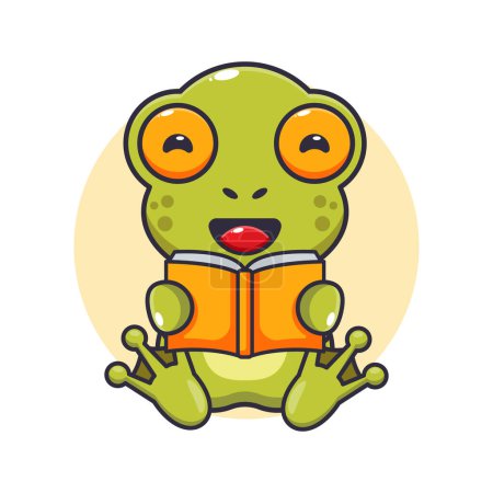 Illustration for Cute frog reading a book cartoon vector illustration. - Royalty Free Image