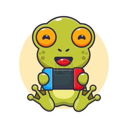 Illustration for Cute frog play a game cartoon vector illustration. - Royalty Free Image