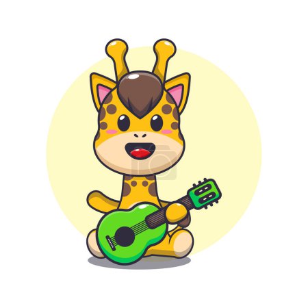 Illustration for Cute giraffe playing guitar cartoon vector illustration. - Royalty Free Image