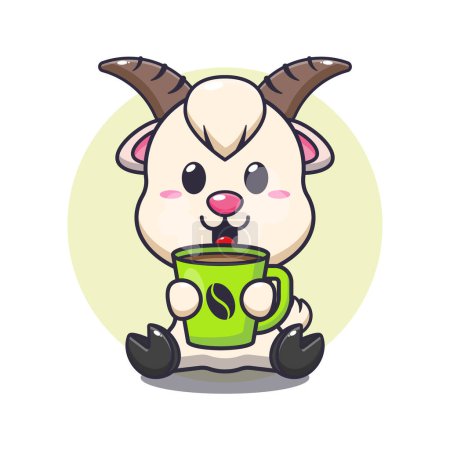 Illustration for Cute goat with hot coffee cartoon vector illustration. Vector cartoon Illustration suitable for poster, brochure, web, mascot, sticker, logo and icon. - Royalty Free Image