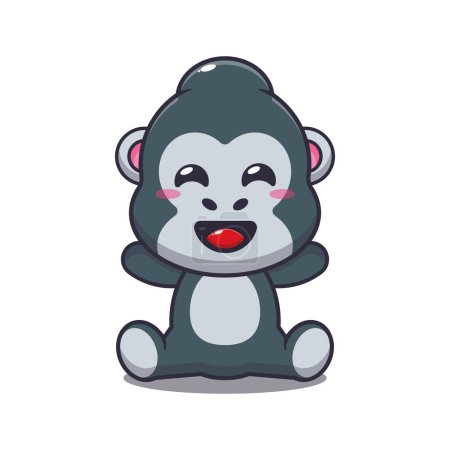 Téléchargez les photos : Mignon gorille assis dessin animé vecteur illustration - en image libre de droit