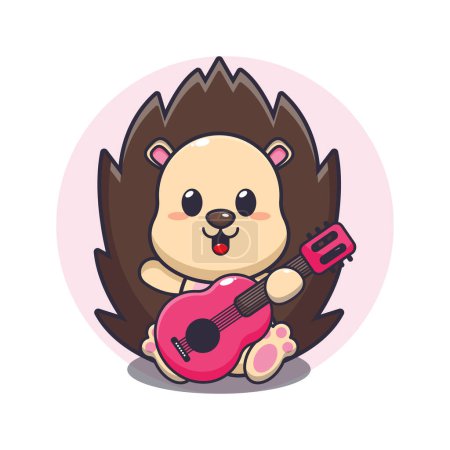 Illustration for Cute hedgehog playing guitar cartoon vector illustration. - Royalty Free Image