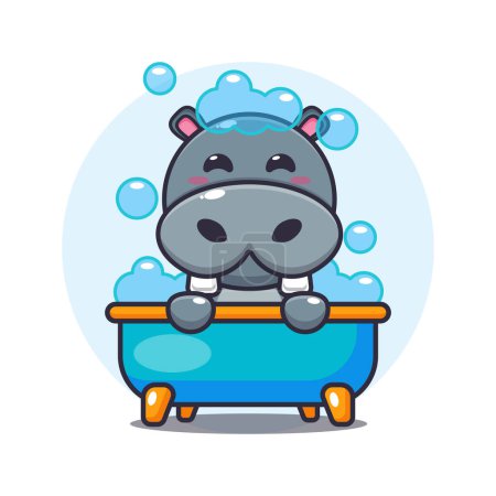 Ilustración de Lindo hipopótamo tomando burbuja baño en bañera dibujos animados vector ilustración. - Imagen libre de derechos