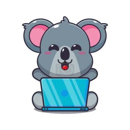Illustration for Cute koala with laptop cartoon vector illustration. - Royalty Free Image