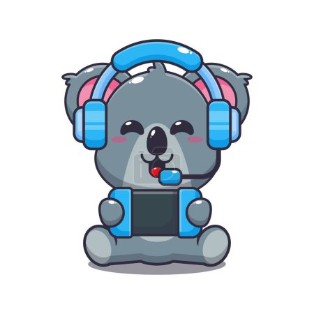 Illustration for Cute koala play a game cartoon vector illustration. - Royalty Free Image