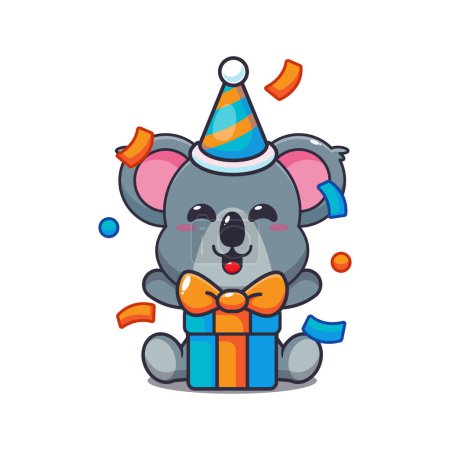 Ilustración de Koala lindo en la ilustración del vector de dibujos animados fiesta de cumpleaños. - Imagen libre de derechos