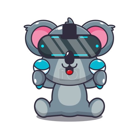 Mignon koala jouer réalité virtuelle dessin animé vectoriel illustration. 