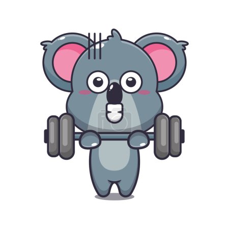 Téléchargez les illustrations : Mignon koala levage barbell dessin animé vectoriel illustration. - en licence libre de droit