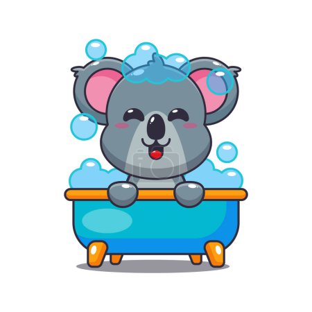Téléchargez les illustrations : Mignon koala prenant bain moussant dans la baignoire illustration vectorielle de dessin animé. - en licence libre de droit