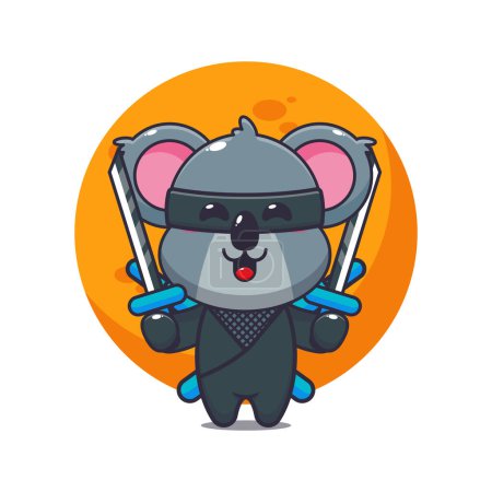 Téléchargez les illustrations : Illustration vectorielle de dessin animé ninja koala mignon. - en licence libre de droit
