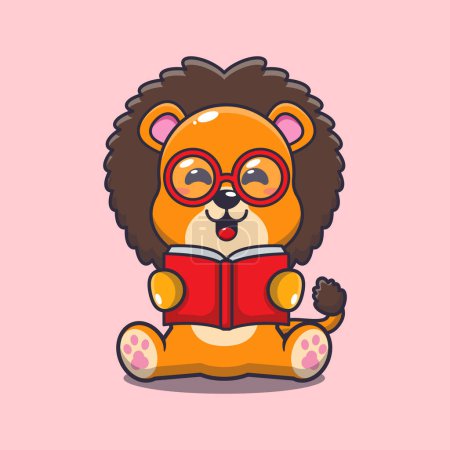 Ilustración de Lindo león leyendo un libro ilustración vector de dibujos animados. - Imagen libre de derechos
