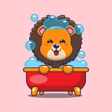 Ilustración de Lindo león tomando baño de burbujas en bañera ilustración vectorial de dibujos animados. - Imagen libre de derechos