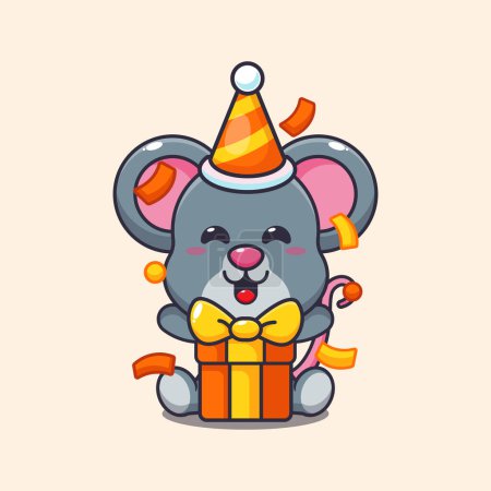 Ilustración de Lindo ratón en fiesta de cumpleaños ilustración vector de dibujos animados. - Imagen libre de derechos