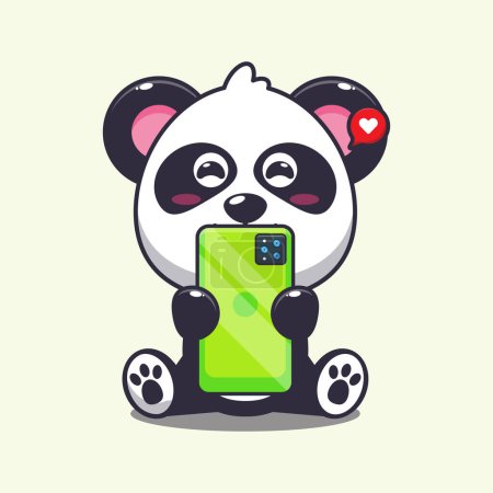 Ilustración de Lindo panda con ilustración de vectores de dibujos animados de teléfono. - Imagen libre de derechos