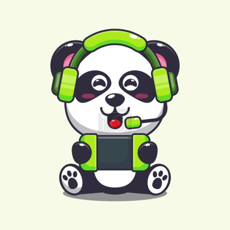 Ilustración de Lindo panda jugar un juego ilustración vector de dibujos animados. - Imagen libre de derechos