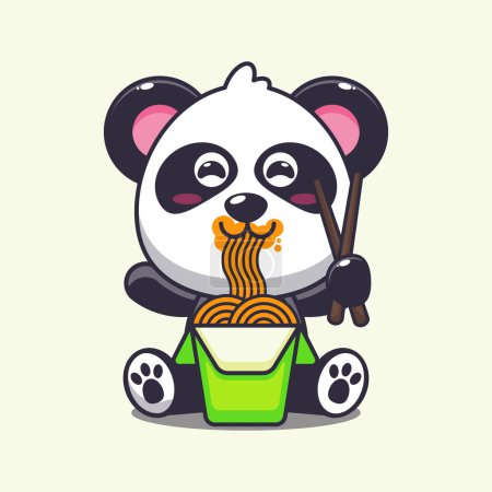 Illustration for Cute panda eating noodle cartoon vector illustration. - Royalty Free Image