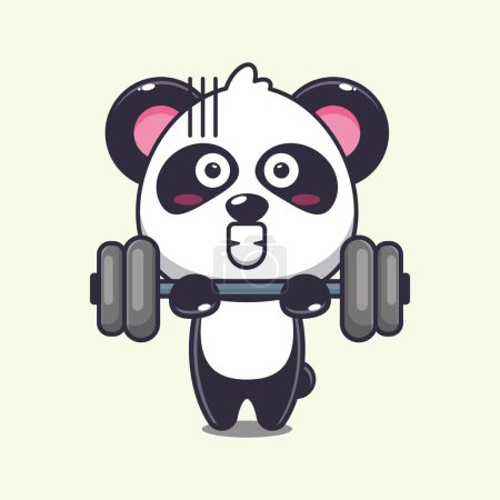Téléchargez les illustrations : Mignon panda levage barbell dessin animé vectoriel illustration. - en licence libre de droit