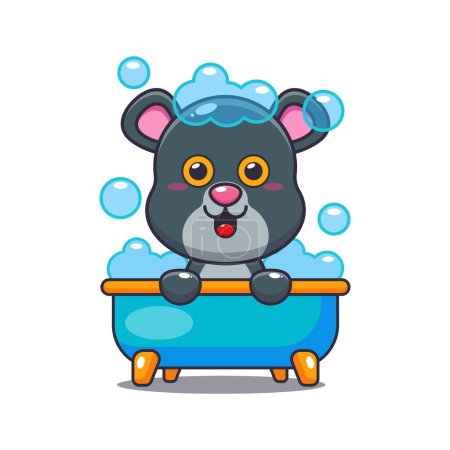 Illustration for Cute panther taking bubble bath in bathtub cartoon vector illustration. - Royalty Free Image