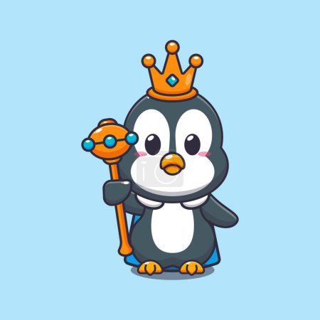 Ilustración de Lindo rey pingüino ilustración vector de dibujos animados. - Imagen libre de derechos