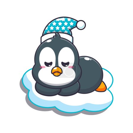 Illustration for Cute sleeping penguin cartoon vector illustration. - Royalty Free Image