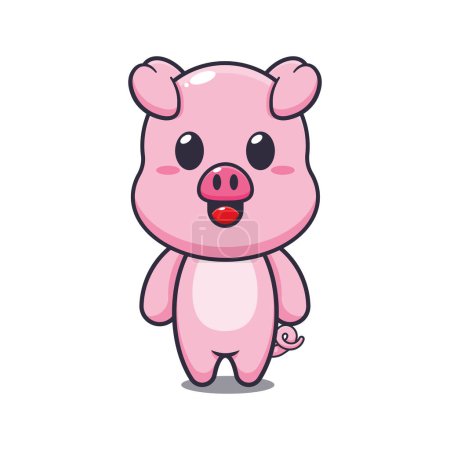 Téléchargez les illustrations : Illustration vectorielle dessin animé cochon mignon. - en licence libre de droit