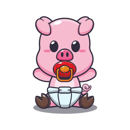 Ilustración de Lindo bebé cerdo ilustración vector de dibujos animados. - Imagen libre de derechos