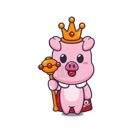 Téléchargez les illustrations : Mignon roi porc dessin animé vecteur illustration. - en licence libre de droit
