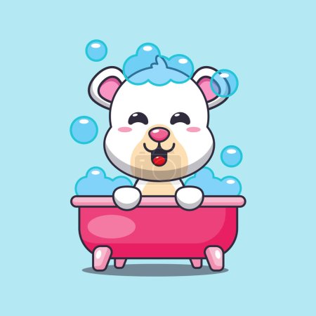 Téléchargez les illustrations : Ours polaire prenant bain moussant dans la baignoire illustration vectorielle de dessin animé. - en licence libre de droit