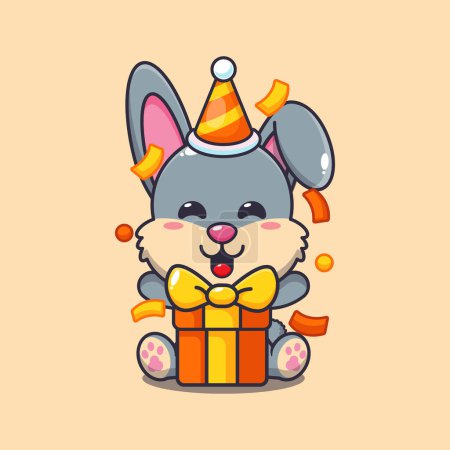 Ilustración de Lindo conejo en fiesta de cumpleaños ilustración vector de dibujos animados. - Imagen libre de derechos