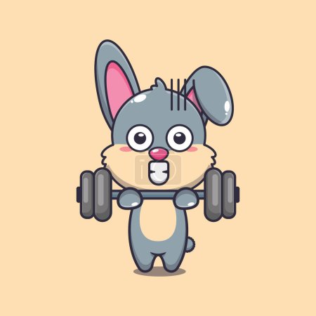 Ilustración de Lindo conejo levantamiento de barra de dibujos animados vector ilustración. - Imagen libre de derechos