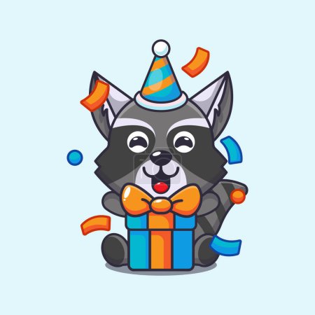 Illustration for Raccoon in birthday party cartoon vector illustration. - Royalty Free Image