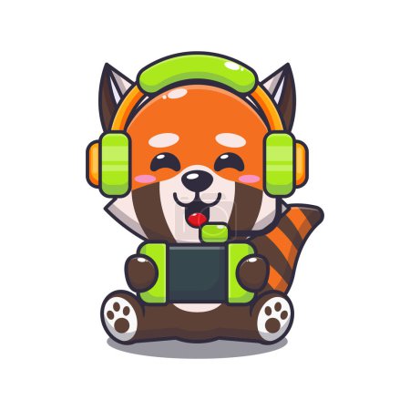 Téléchargez les illustrations : Rouge panda jouer un jeu dessin animé vecteur illustration. - en licence libre de droit