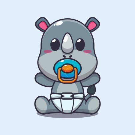 Téléchargez les illustrations : Illustration vectorielle de dessin animé bébé rhino mignon. - en licence libre de droit