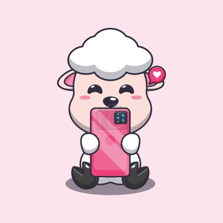 Illustration for Cute sheep with phone cartoon vector illustration. - Royalty Free Image