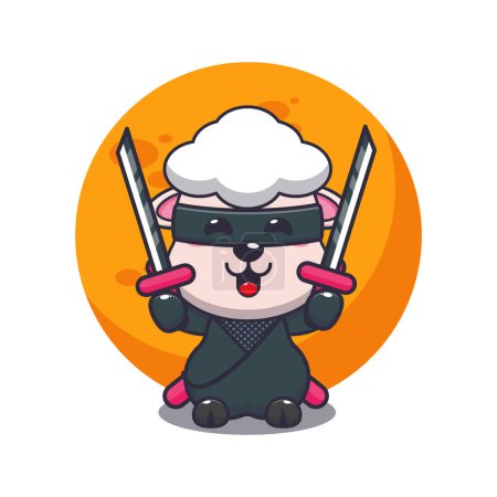 Téléchargez les illustrations : Mignon ninja mouton dessin animé vecteur illustration. - en licence libre de droit