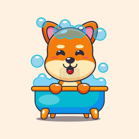 Ilustración de Lindo shiba inu tomando burbuja baño en bañera dibujos animados vector ilustración. - Imagen libre de derechos