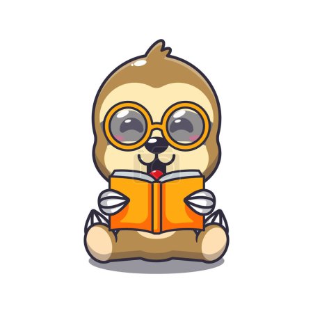 Illustration for Cute sloth reading a book cartoon vector illustration. - Royalty Free Image