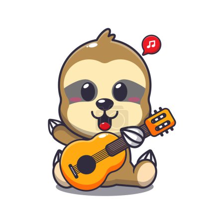 Illustration for Cute sloth playing guitar cartoon vector illustration. - Royalty Free Image