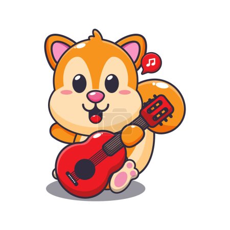 Téléchargez les illustrations : Écureuil mignon jouant guitare dessin animé vectoriel illustration. - en licence libre de droit