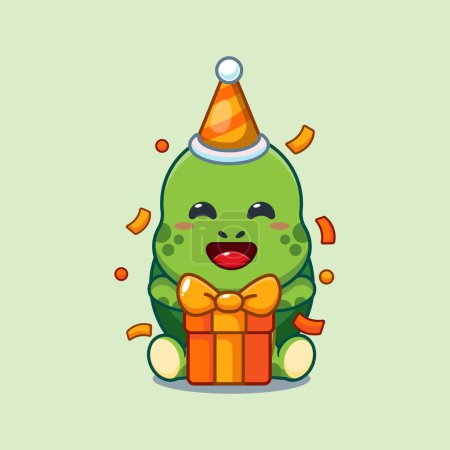 Illustration for Cute turtle in birthday party cartoon vector illustration. - Royalty Free Image