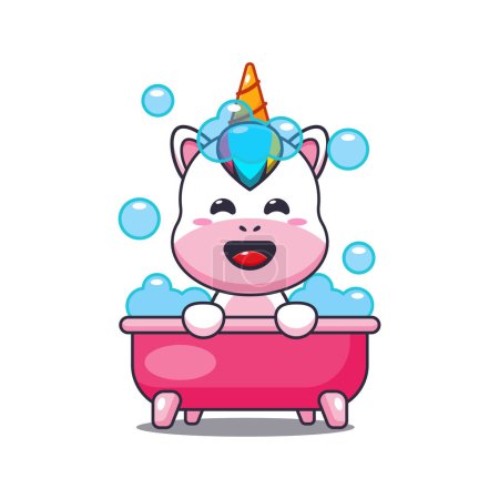 Illustration for Unicorn taking bubble bath in bathtub cartoon vector illustration. - Royalty Free Image