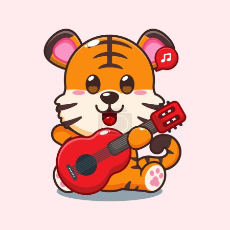 Illustration for Tiger playing guitar cartoon vector illustration. - Royalty Free Image