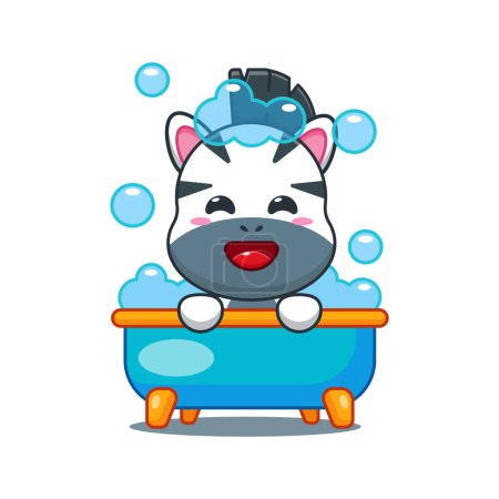 Illustration for Zebra taking bubble bath in bathtub cartoon vector illustration. - Royalty Free Image