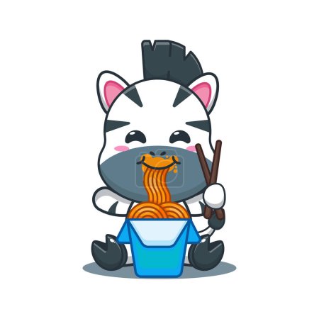 Illustration for Zebra eating noodle cartoon vector illustration. - Royalty Free Image