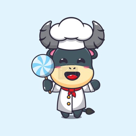 Illustration for Chef buffalo cartoon vector holding candy. - Royalty Free Image