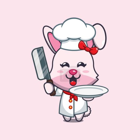 Illustration for Chef bunny cartoon vector with knife and plate. - Royalty Free Image