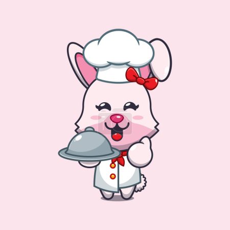 Ilustración de Chef conejito vector de dibujos animados con plato. - Imagen libre de derechos