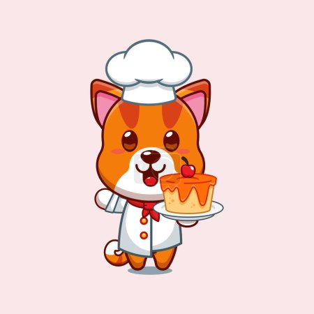 Illustration for Chef cat cartoon vector with cake. - Royalty Free Image
