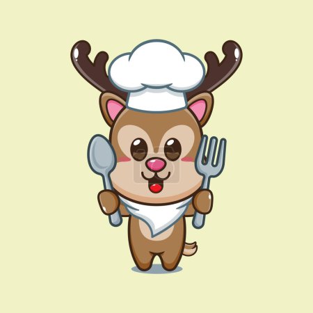 Illustration for Chef deer cartoon vector holding spoon and fork. - Royalty Free Image